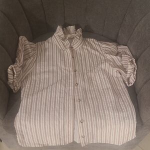 Vanessa Bruno Striped Button Down Shirt - Pink and White